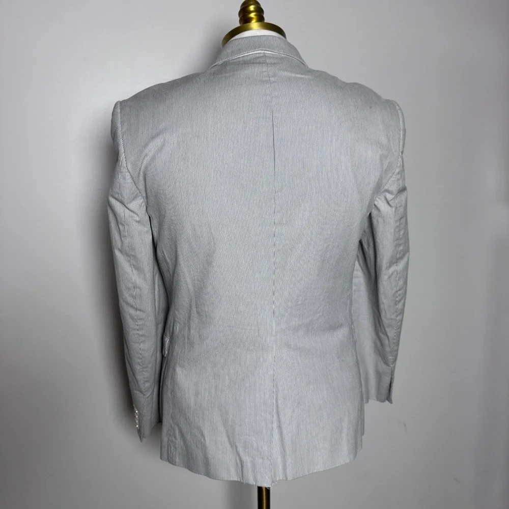 Express Blazer Mens 38S Blue White Seersucker Stripe Photographer Slim Fit